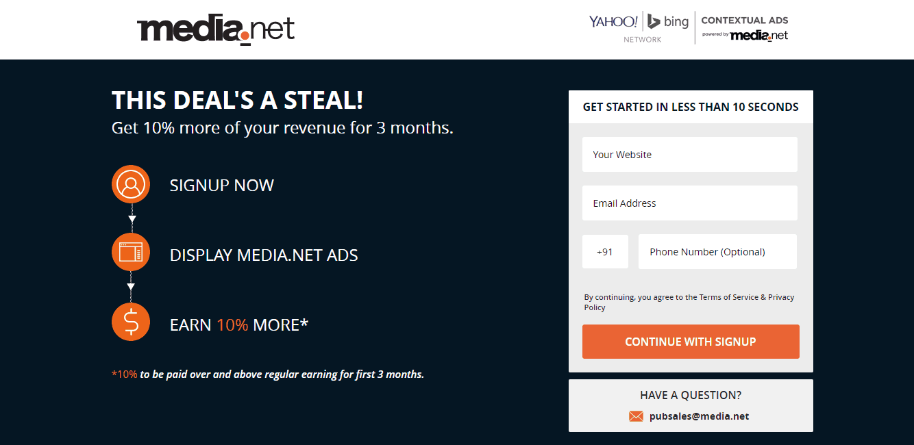 media.net signup page