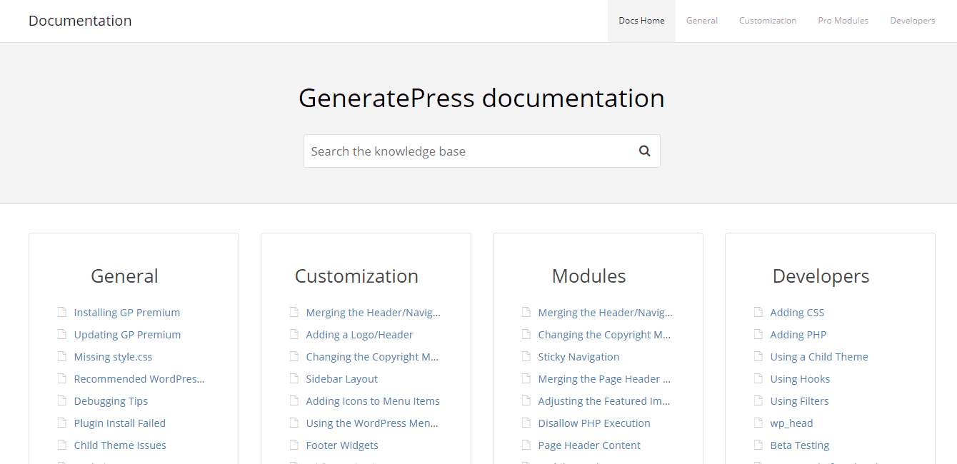 generatepress documentation