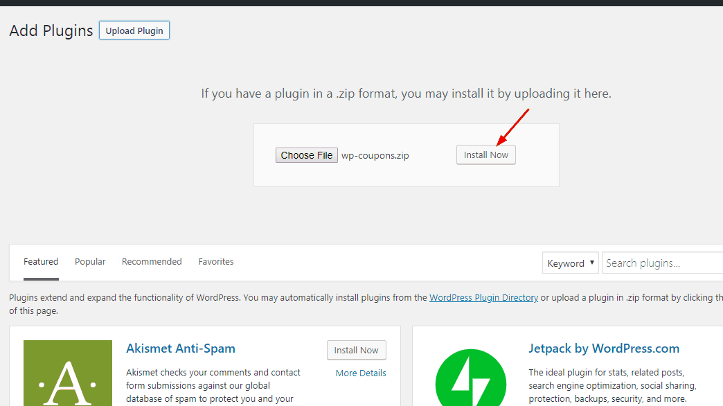 install wp coupons plugin