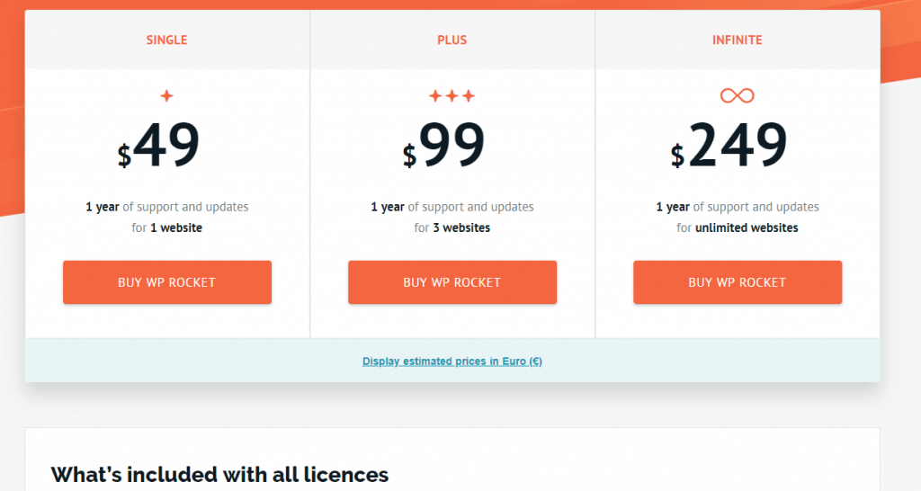 wp rocket plugin pricing