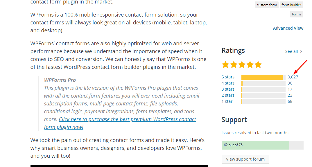 wpforms rating