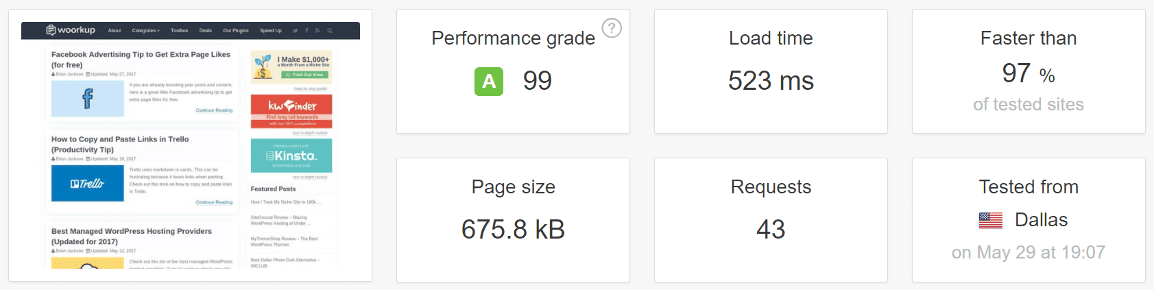 woorkup speed testing with perfmatters