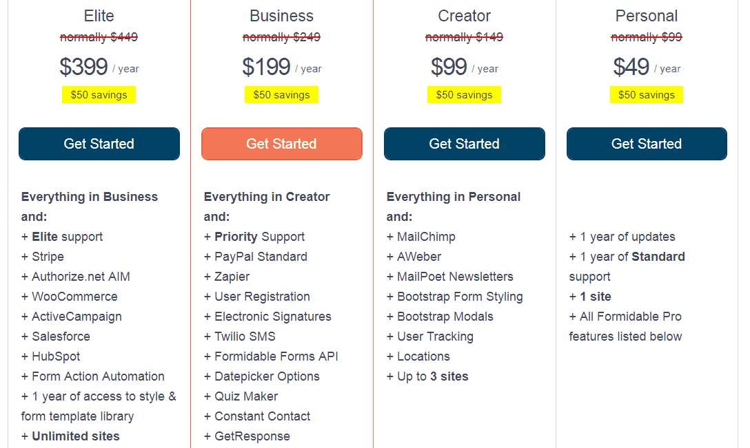 formidable forms plans and pricing