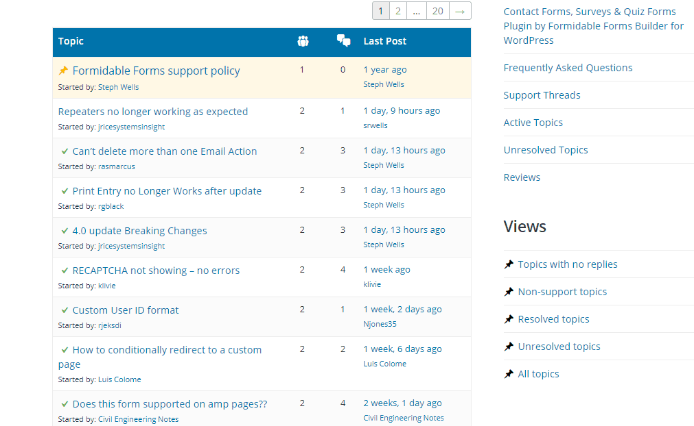 formidable forms support forum