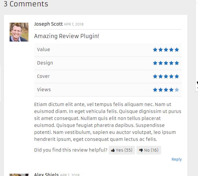 wp review comments rating