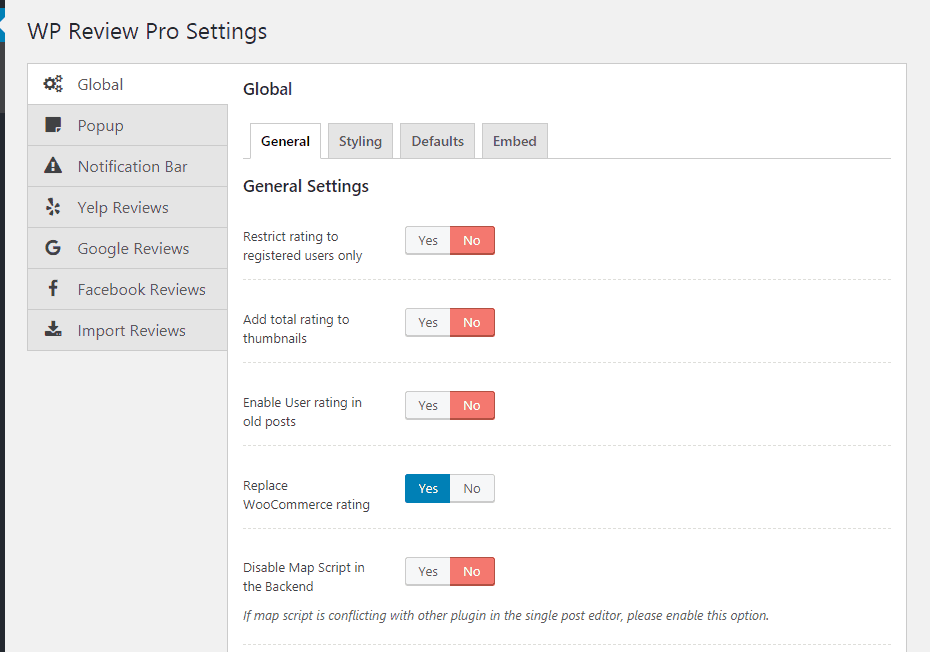 wp review pro settiings