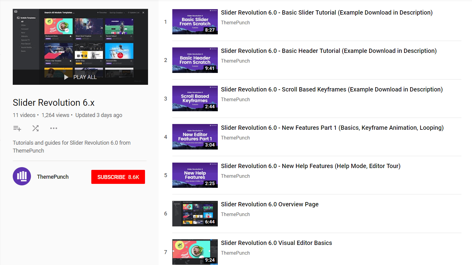 themepunch YouTube playlist for slider revolution