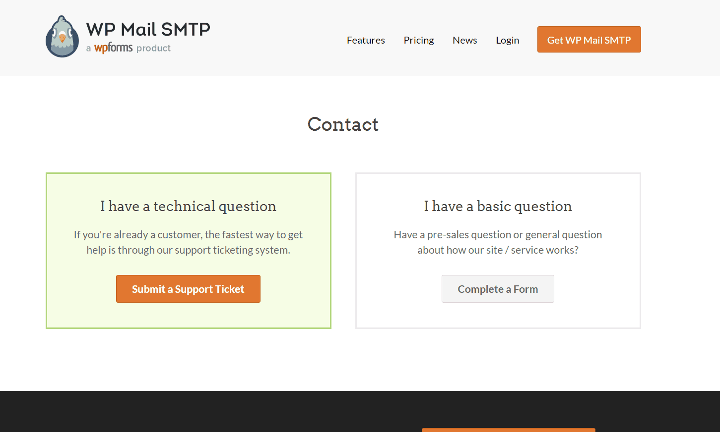 wp mail smtp support page