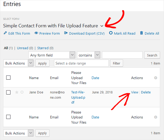 wpforms entries