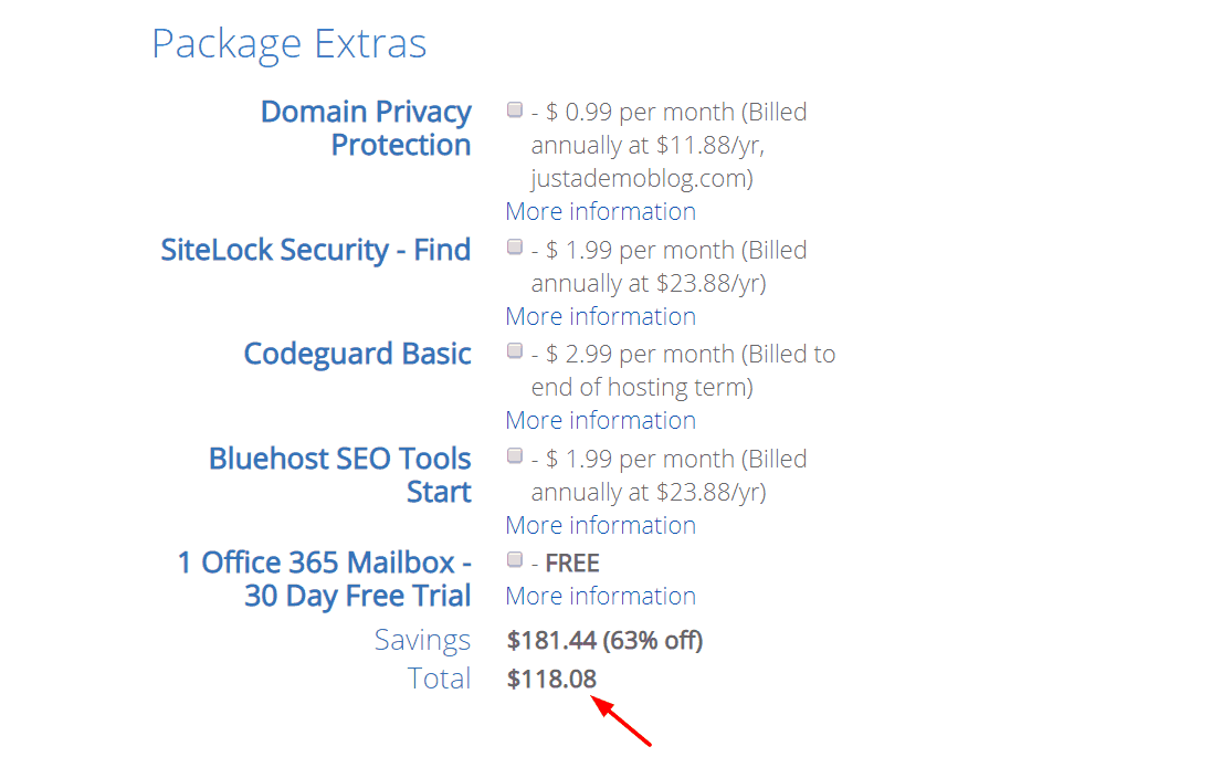 bluehost total price