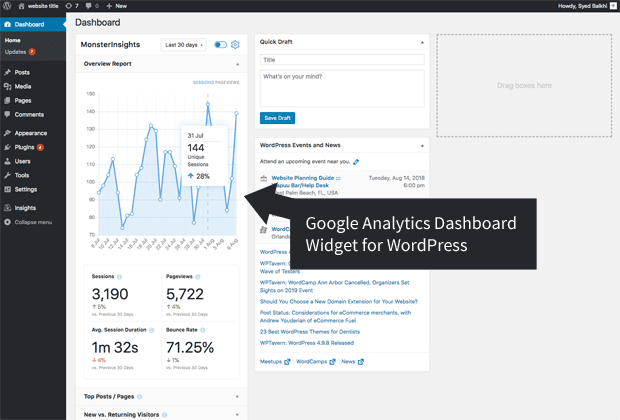 monsterinsights dashboard