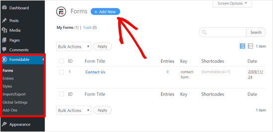 new formidable forms contact form