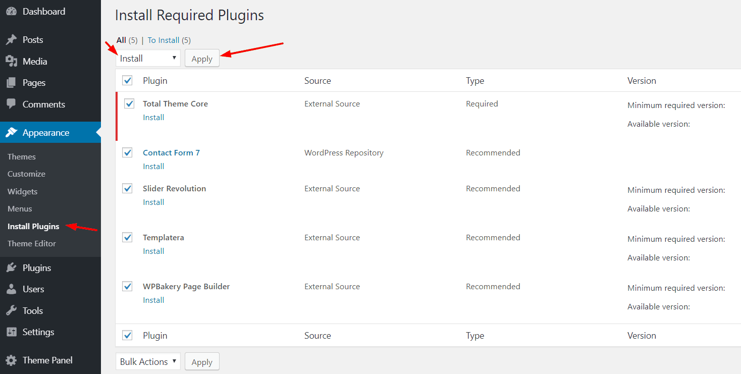 install required plugins