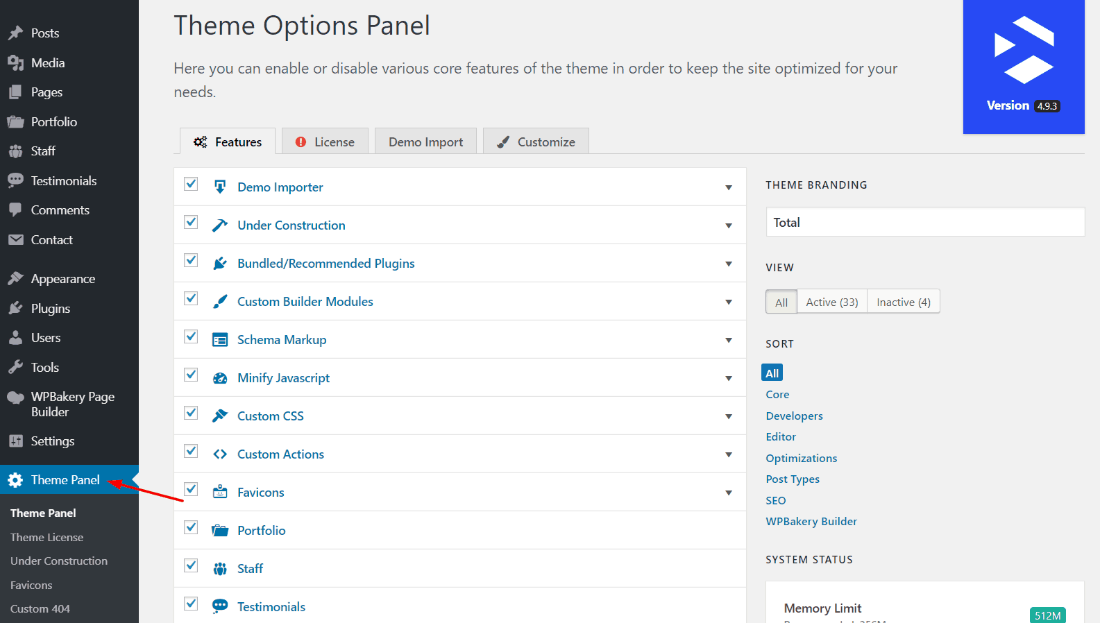 total theme panel